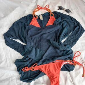 we the free | size m | deep teal waffle knit long sleeve sweater